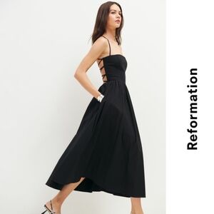 NWT {Reformation} Kaede Poplin Midi Dress in Black (Size 6)